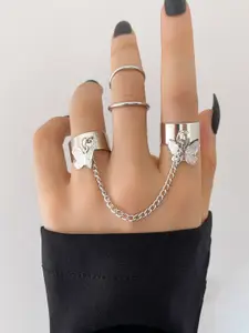 Shining Diva Fashion Set Of 4 Silver-Plated & Crystal Stone-Studded Finger Rings
