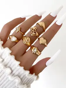 Shining Diva Fashion Set of 7 Gold-Plated Finger Ring