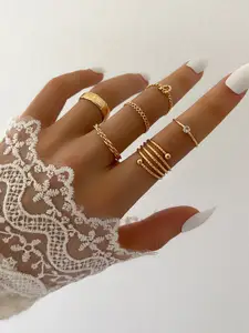 Shining Diva Fashion Set Of 6 Gold-Plated Finger Ring