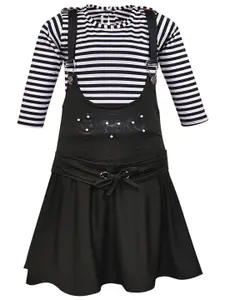 Wish Karo Girls Green & Black Striped Top with Skirt
