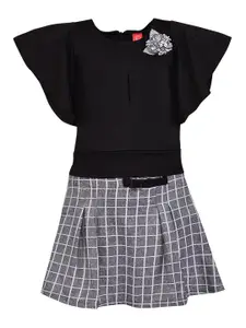 Wish Karo Girls Grey & Black Top with Skirt