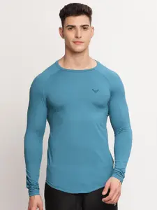 Invincible Men Blue Solid Dri-FIT Slim Fit Training T-shirt