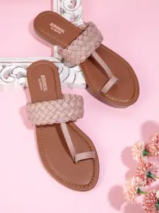 Anouk Women Dusty Pink Solid Woven Design Open Toe Flats