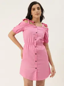 BRINNS Women Pink Solid Off-Shoulder Sheath Mini Dress