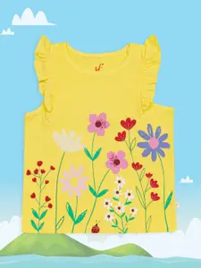 H By Hamleys Yellow Floral Print Applique Pure Cotton Top