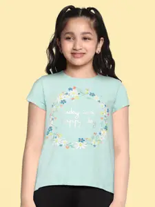 H By Hamleys Girls Green & White Floral Printed Pure Cotton T-shirt