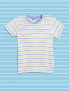 M&H Juniors Girls White & Blue Striped T-shirt