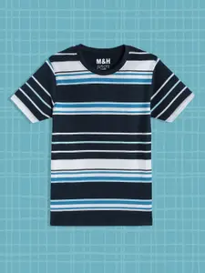 M&H Juniors Boys Blue & White Striped T-shirt