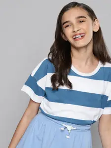 M&H Juniors Girls Navy Blue & White Striped T-shirt