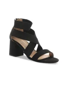 London Rag Black Strappy Block Heel Sandals