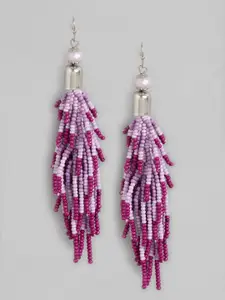 RICHEERA Purple & Silver-Toned Contemporary Drop Earrings