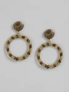 RICHEERA Gold-Toned & Beige Circular Hoop Earrings
