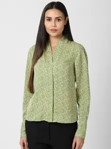 Van Heusen Woman Women Green & Black Printed Formal Shirt