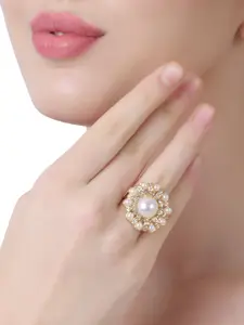 Lilly & sparkle Gold-Plated & Crystal Studded Finger Ring
