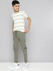 M&H Juniors Boys Olive Green Solid Joggers