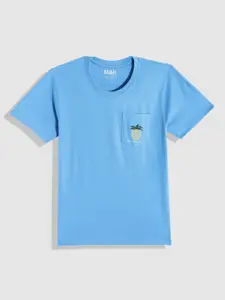 M&H Juniors Boys Blue Solid T-shirt