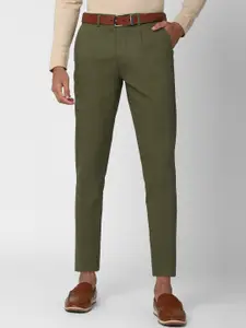 Peter England Casuals Men Olive Green Slim Fit Casual Trousers