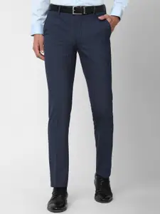 Van Heusen Men Navy Blue Striped Slim Fit Trousers