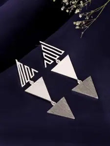 Mitali Jain Silver-Toned Triangular Drop Earrings