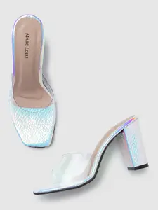 Marc Loire Silver-Toned Embellished PU Block Sandals