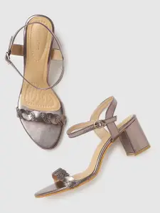 Marc Loire Gunmetal-Toned Stoned Embellished Party Block Sandals