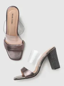 Marc Loire Women Gunmetal-Toned Textured PU Block Sandals