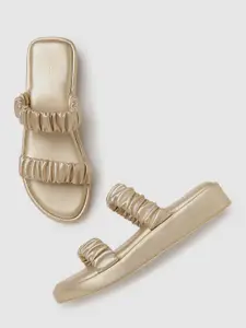 Marc Loire Women Gold-Toned Suede Solid Platform Heels