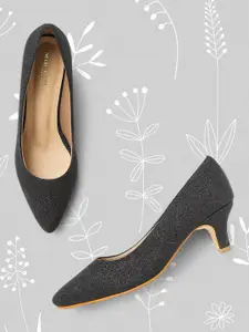 Marc Loire Women Black Embellished PU Kitten Pumps