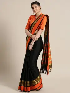 KALINI Black & Orange Zari Art Silk Saree