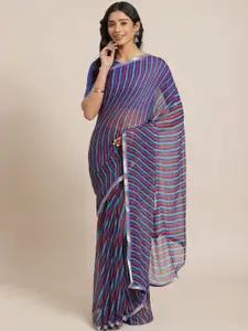 KALINI Blue & Red Leheriya Zari Leheriya Saree