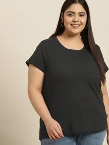 Sztori Women Plus Size Black Solid T-shirt