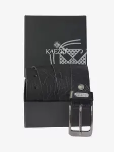 KAEZRI Men Black Textured Leather Belt