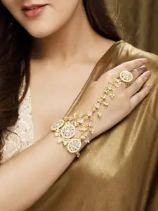 Rubans Women Gold-Toned & White Kundan Handcrafted Gold-Plated Wraparound Bracelet