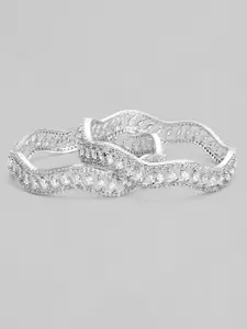 Rubans Set Of 2 Silver-Plated White AD-Studded Bangles