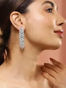 Rubans Silver-Plated AAA Cubic Zirconia Studded Premium Long Drop Earrings