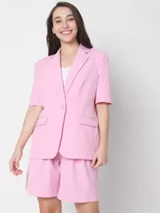 Vero Moda Women Pink Solid Single Breasted Formal Blazer