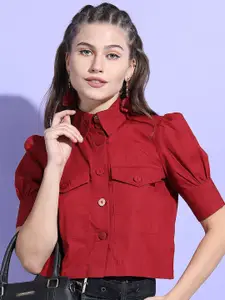 Tokyo Talkies Women Red Cotton Casual Shirt