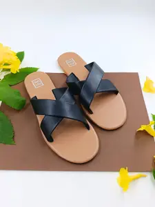 POSTCARD Women Black Open Toe Flats