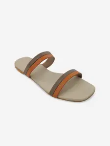 POSTCARD Women Brown Colourblocked Open Toe Flats