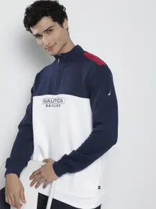 Nautica Men Brand Logo Printed Colourblocked Sweatshirt