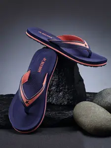 REFOAM Women Navy Blue & Orange Rubber Thong Flip-Flops