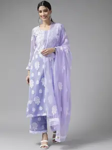 ADA Mauve & White Embroidered Unstitched Dress Material