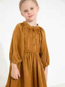 Cherry Crumble Girls Mustard Brown Solid A-Line Dress