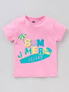 JusCubs Girls Pink Printed Cotton T-shirt