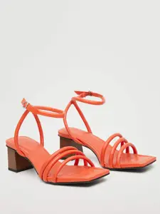 MANGO Orange Solid Mid-Top Block Heels