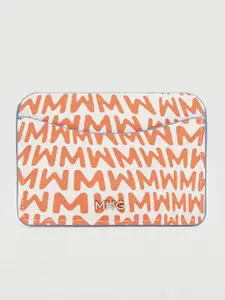 MANGO Women White & Rust Orange Brand Logo Print Card Holder