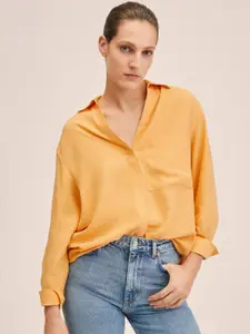 MANGO Women Mustard Yellow Solid Oversize Casual Shirt