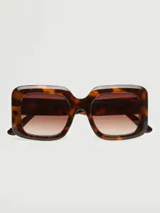 MANGO Women Brown Lens & Brown Square Sunglasses with UV Protected Lens