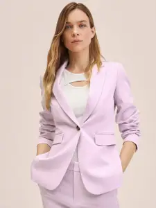 MANGO Women Lavender Solid Single-Breasted Blazer