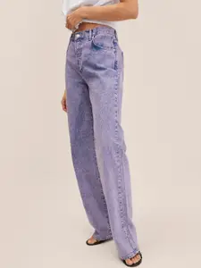 MANGO Women Blue Wide Leg Cotton High-Rise Light Fade Jeans